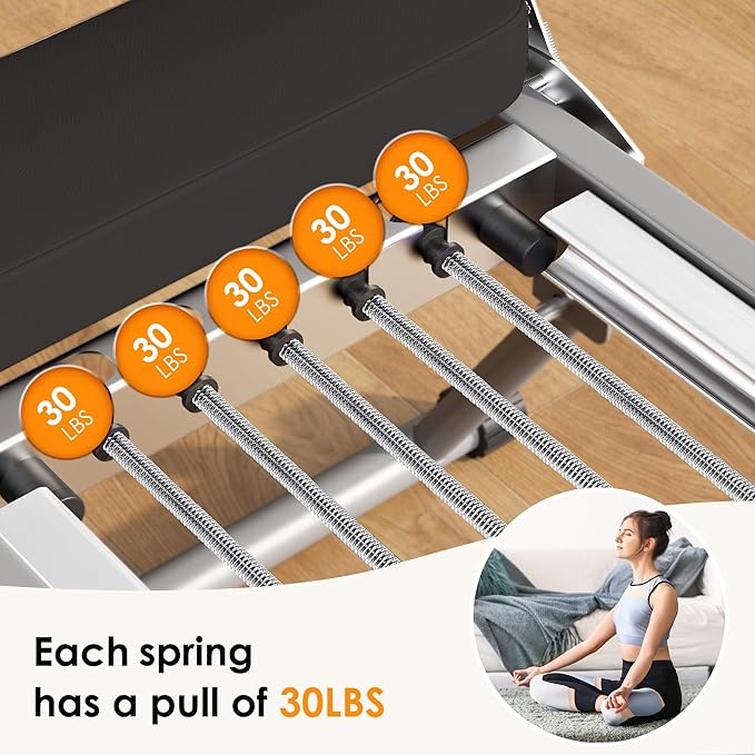 Pilates Reformer Machine for Home Use,Foldable Studio Grade Pilates Equipment, Reformer Pilates Machine with 5 Springs & 11 Resistance Levels | Suitable for Beginners& Professionals