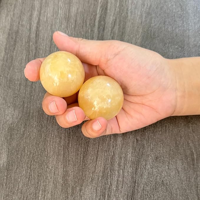 Marble Baoding Balls, Chinese Meditation Stress Relief Balls for Hand Therapy, Manual Massage Exercise with an Upgraded Shockproof Imitation Wood Box, 2 Count Beige, Medium-1.57"
