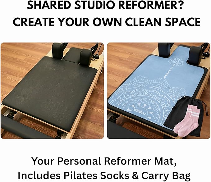 Pilates Reformer Mat Non Slip – Washable Reformer Mat Cover with Grip Socks & Mesh Bag, Sweat Absorbing Pilates Reformer Towel for Studio & Home Use