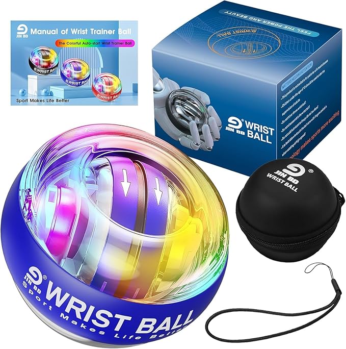 Wrist Gyro Ball and Finger Skateboard Set – Self-Starting Forearm Exerciser for Grip Strength, Hand & Finger Exerciser, （No Light Blue）, Home Gym, Workout, Rehabilitation