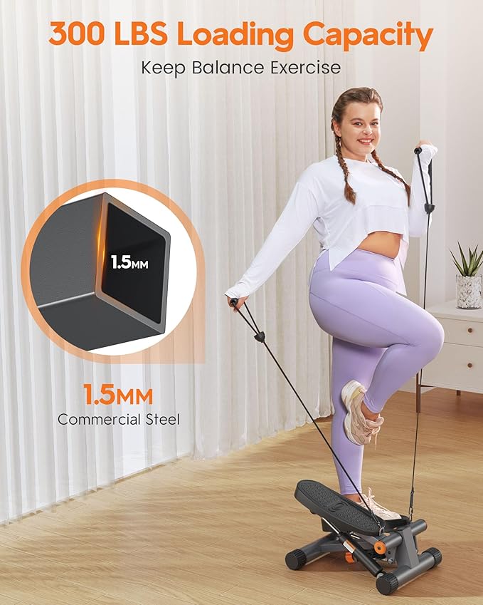 Niceday Mini Steppers for Exercise at Home, Stepper with Resistance Bands, Stepper with 300LBS Loading Capacity, Hydraulic Fitness Stepper with LCD Monitor Black