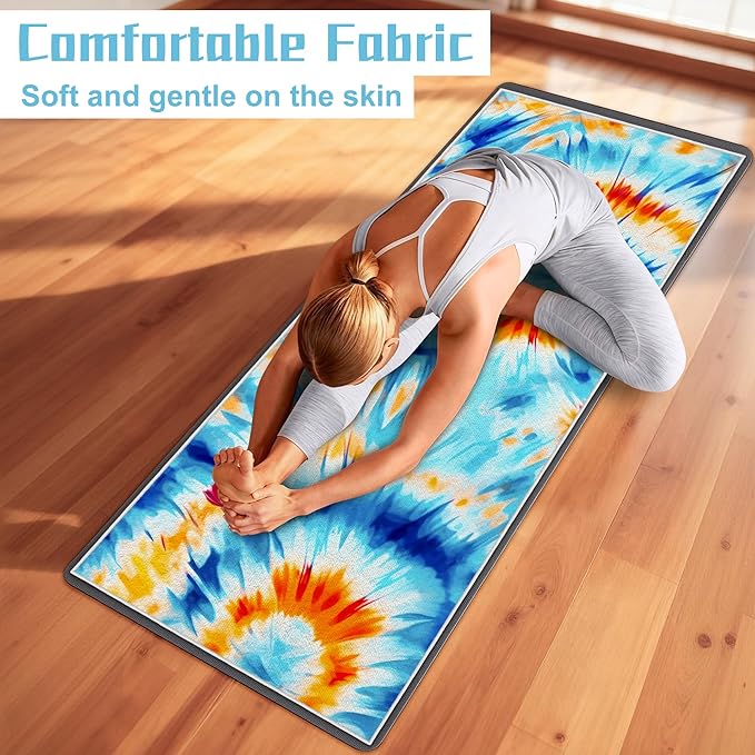 Yoga Mat Towel,Hot Yoga Towel High-Definition Pattern,Machine Washable with Ultra-Absorbent Yoga Towels for Hot Yoga Non Slip for Fitness,Exercise,Pilates,72 x 27 in,Blue& Orange