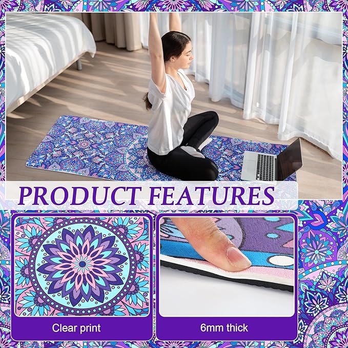 Tinideya 3 Pcs Yoga Mat Yoga Block with Carrying Strap Non Slip Yoga Mat Travel Yoga Mat for Exercise, Yoga, Fitness, Pilates, Floor Workouts, purple