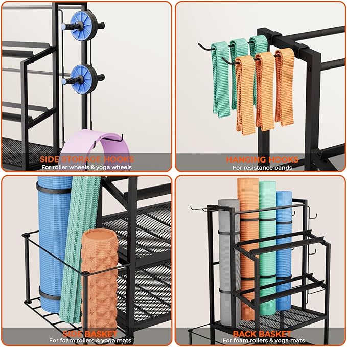 Dumbbell Rack Weight Stand - Adjustable Weight Rack for Dumbbells, Home Gym Storage Rack for Yoga Mat Foam Roller Kettlebells, Workout Equipment Storage Organizer With Wheels