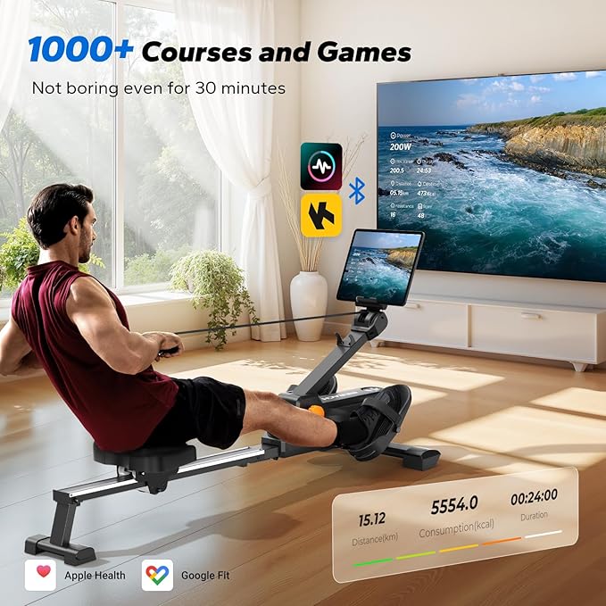MERACH Foldable Rowing Machines for Home, Magnetic Rowing Machine with 16-Level, Compact Row Saves 20% Space, 350 LBS Load Capacity, Free MERACH App and 1000+ Champion Coaching Course & Games