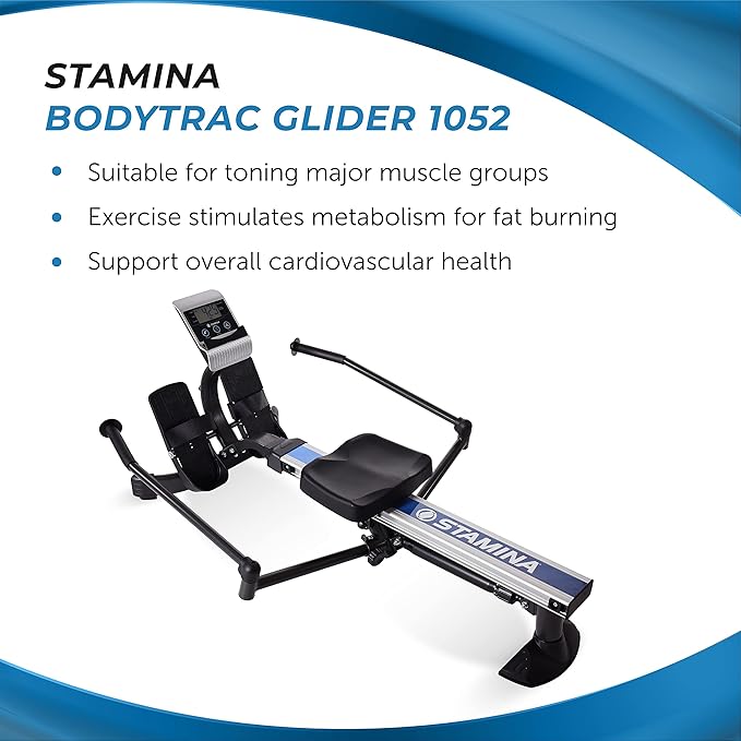Stamina Hydraulic Rowing Machine, BodyTrac Glider with Cylinder Resistance, 250 Lbs - Home and Gym Exercise Equipment - Ideal for Fitness Training and Body Workout