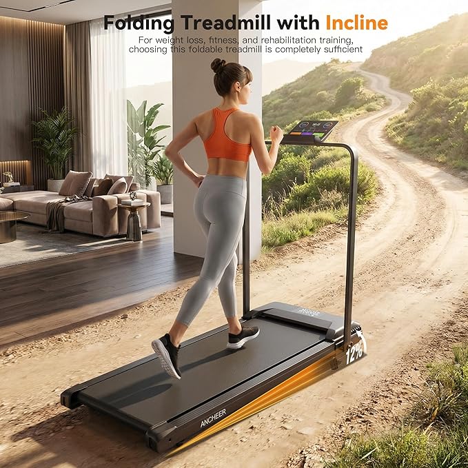 ANCHEER Treadmill with 12%/15% Incline, Folding Walking Pad with Handle Bar, 320-450lb Capacity Under Desk Foldable 3.5HP Treadmills for Home/Office/Gym,Installation-Free