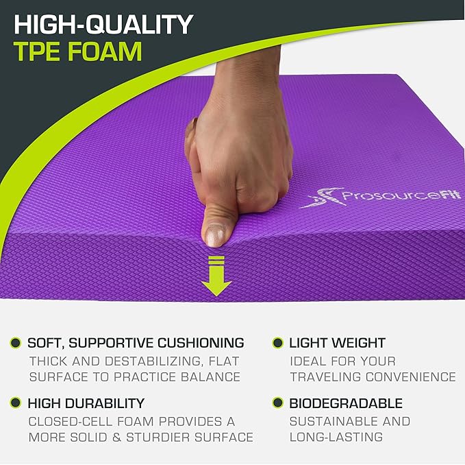 ProsourceFit Exercise Balance Pad, Non-Slip Cushioned Foam Mat & Knee Pad for Fitness and Stability Training, Yoga, Physical Therapy