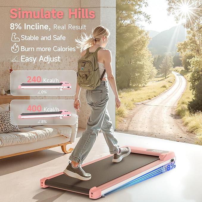 Incline Walking Pad with Handle Bars, 3.5HP Foldable Portable Treadmills for Home Office, Low Noise <40dB Under Desk Treadmill with 330LB Capacity, Wide Running Belt with Remote Control & LED Display