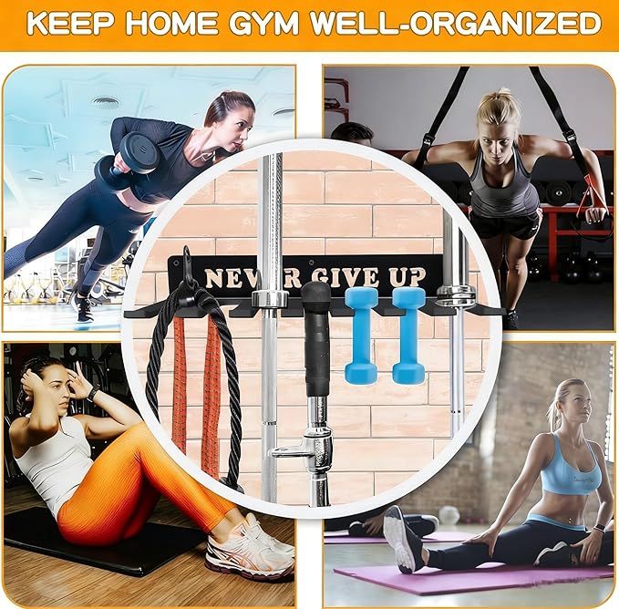 Gym Home Rack 8 Hook Heavy-Duty Wall-mounted Organizer Multi-Purpose Workout Gear Wall Hanger Storage for Resistance Bands Jump Ropes Lifting Belt Fitness Bands Barbells Carabiners Included