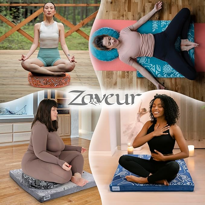 Zaveur Royal Court Meditation Mat With Velvet Cover - 24" x 24" Square Zabuton Thick Yoga Mat - Non Slip Exercise Mat for Home Workout - Thick Foam Exercise Floor Mat for Zafu or Bench