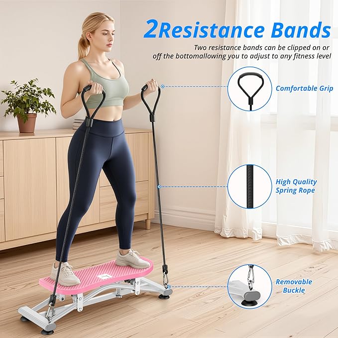 Balance Board with Resistance Bands, Versatile Rocking Stepper, Ski Machine & Wobble Board Featuring LCD Monitor, 330 lbs High-Capacity Side Steppers for Exercise at Home