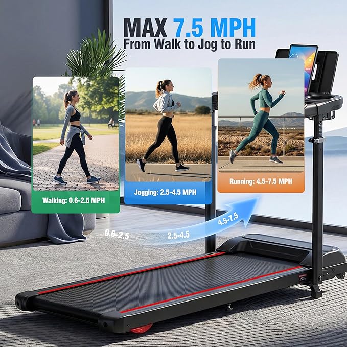 Treadmill with Desk Workstation & Adjustable Height, 450 lbs Weight Capacity, Folding Incline Treadmill with Handle Bar, Portable Ultra-Quiet 3.5HP Walking Pad Treadmill with Desktop for Home Office