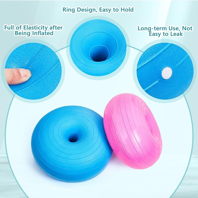 Lewtemi 4 Pcs Flexible Seating for Classroom Elementary 20 Inch Yoga Ball Chair Inflatable Donut Ball Chair with Inflator for Kids Student Sensory Balance Office Exercise