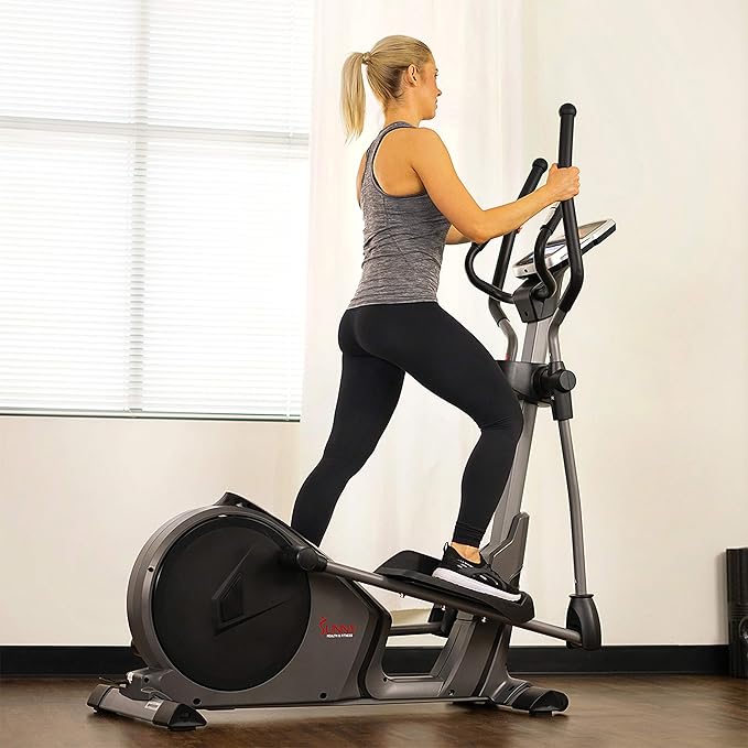 Sunny Health & Fitness Elliptical Cross Trainer Exercise Machine, Cardio Equipment for Home Gym with Pulse Sensor Grips, 24 Pre-Built Workouts, 16 Resistance Level Max 330Lbs, SunnyFit App Optional