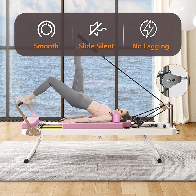 Pilates Core Bed, Foldable Home, Yoga Studio with Commercial Fitness Equipment, Pink