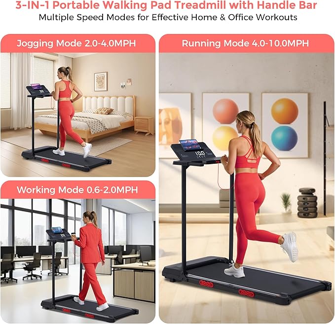 Walking Pad with Incline, 2026 Upgrade Electric Small Walking Pad with Handle Bar, 3.0HP Protable Walking Pad Treadmill with Handles and Incine for Home Small, 0.6-7.6MPH, 350LBS