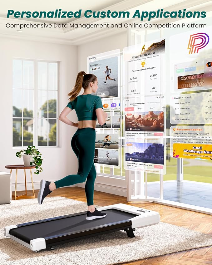 DeerRun Under Desk Walking Pad Treadmill for Home Office & Small Spaces, 6% Manual Incline, 0.6–3.8 MPH Walking Speed, 2.5 HP, 300 lb Capacity, App & Remote Control