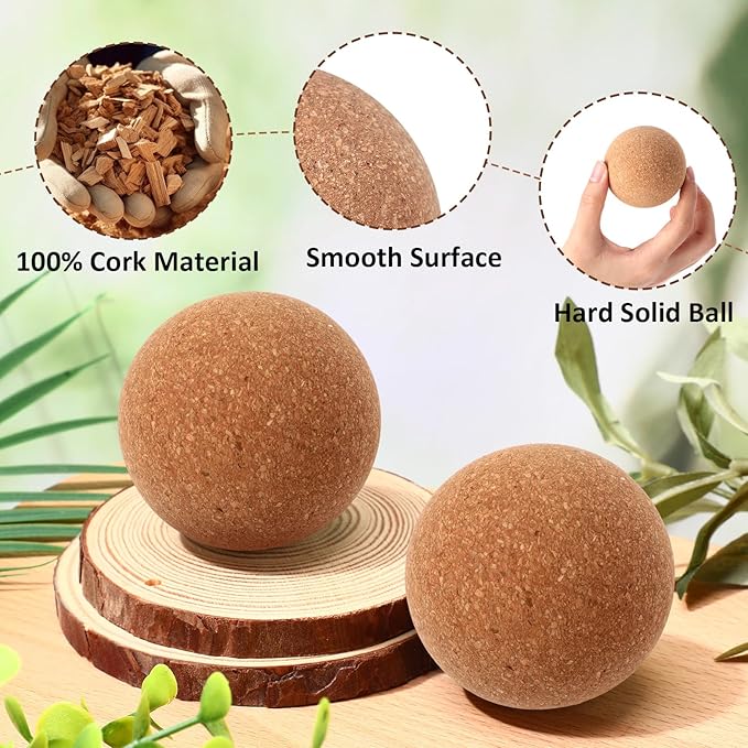 20 Pcs Cork Massage Ball 2.5 Inch Solid Hard Myofascial Release Yoga Ball for Back Foot Neck Pain Therapy Portable Tissue Muscle Release Tool for Home Office Travel