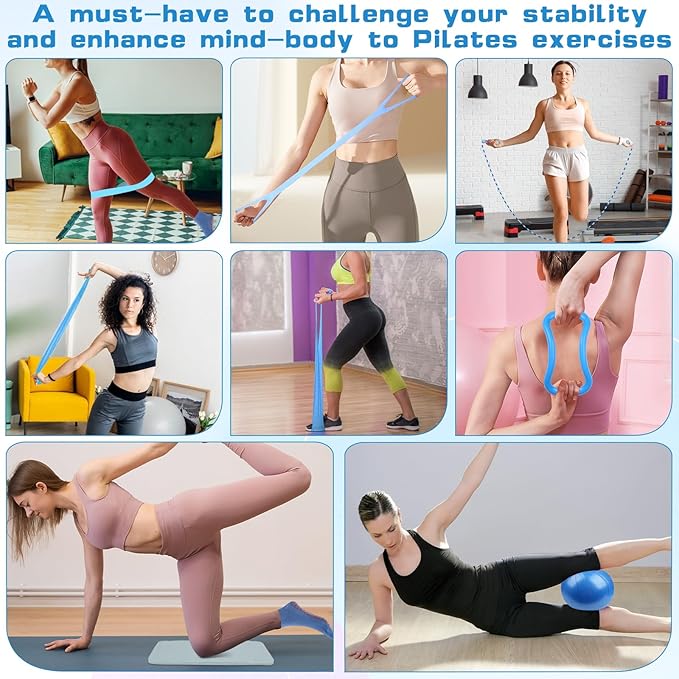 15 Pcs Home Pilates Essentials Kit for Women,Pilates Kit with 9 Inch Yoga Ball,Pilates Ring,Resistance Bands,Jump Rope,Workout Sets for Women,Pilates Equipment Set for Starter Toning Workout at Home