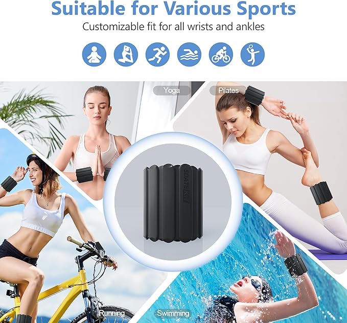 Wrist and Ankle Weights for Women & Men 2 Pack (1lb Each), Adjustable Silicone Wearable Arm & Leg Weights for Pilates, Gym, Yoga, Cardio, Strength Training