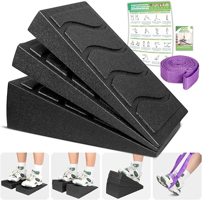 Squat Wedge Block, 5 Adjustable Angles Slant Board for Calf Stretching with Stretching Strap & Poster, 520 LBS Heel Elevated Squat Wedge Capacity for Yoga, Ankle Physical Therapy & Mobility