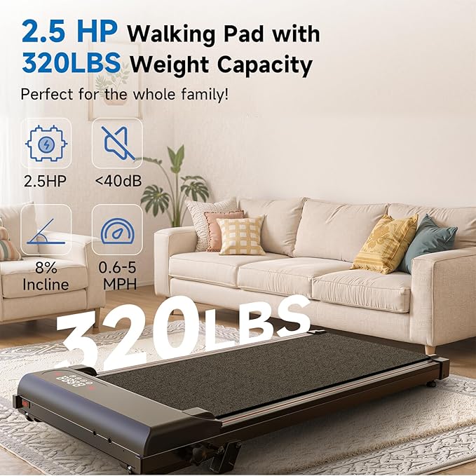 Walking Pad Treadmill with Handle Bar,Walking Pad with Incline 8%,2.5HP Quiet Under Desk 320 lbs 2 in 1Treadmills for Home Office,Compact Foldable Walking Pad,Remote Control&LED Display