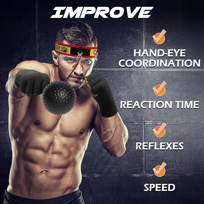 2 Sets Sports Reaction Ball, Sports Reaction Ball Boxing Reaction Training Ball, Head Mounted Adjustable Elastic Band, Very Suitable for Combat Skills, Reaction Speed, Hand Eye Coordination Training