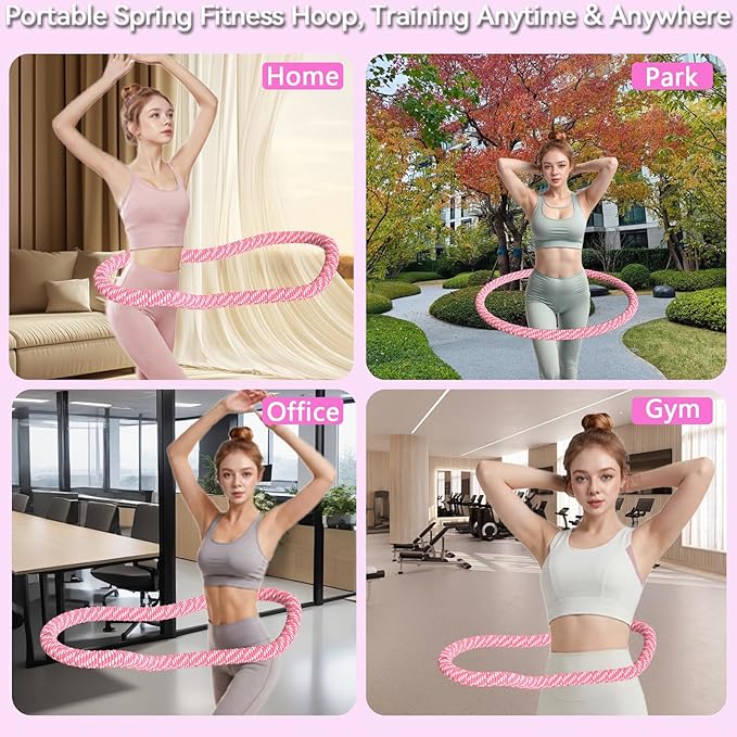 3.4/4.1/5 LBS Soft Spring Weighted Hoop for Adults, Quiet & Pinch-Proof Design, Portable Fitness Infinity Hoop with Body Tape Measure, Exercise Hoop for Core Workout