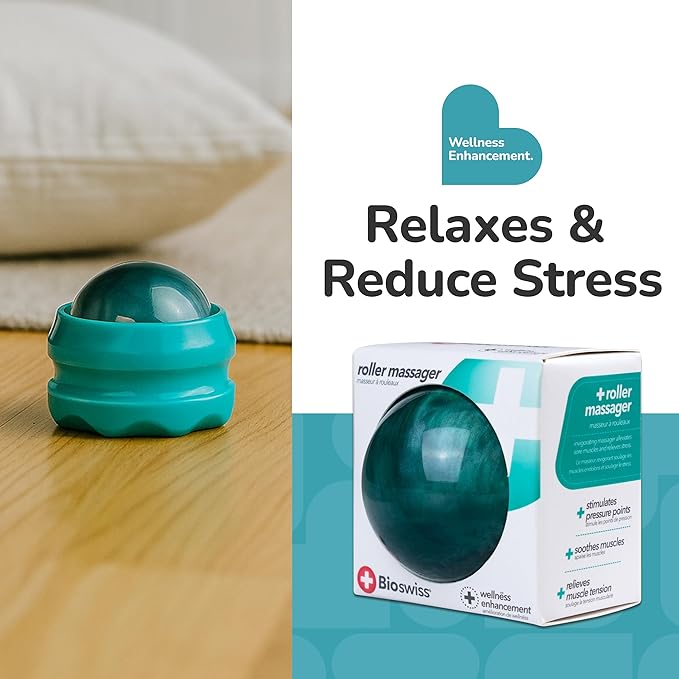 BioSwiss Roller Ball Massager, Handheld Full Body Massage Tool for Back, Legs, and Muscles