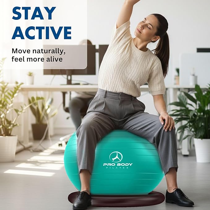 ProBody Pilates Yoga Ball Chair, Exercise Ball Chair with Base or Stand for Home Office Desk Sitting or Workout, Balance Ball & Stability Ball Seat for Back, abs