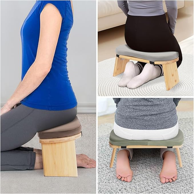 Coffee Brown Wooden Meditation Bench - Foldable, Ergonomic for Home Use