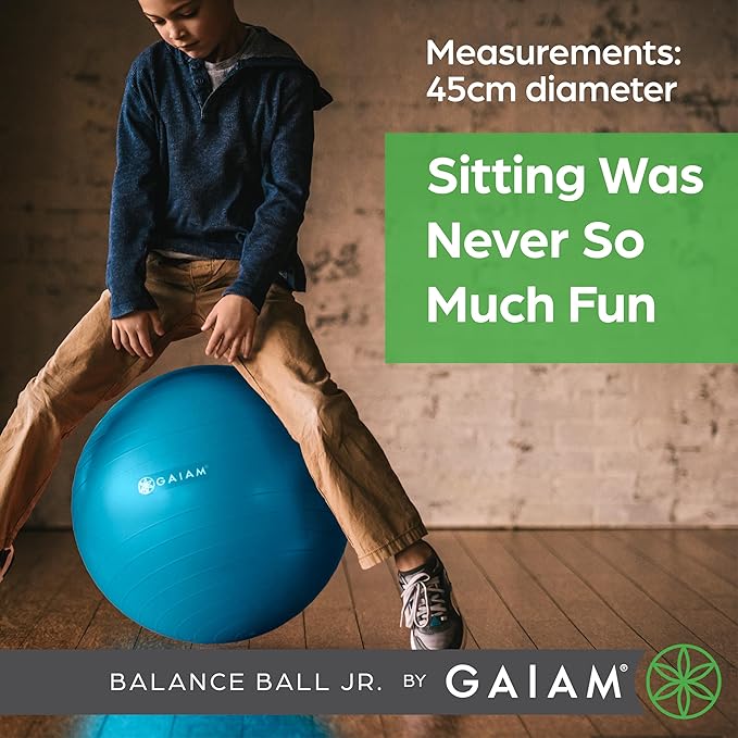 Gaiam Kids Balance Ball Chair - Classic Children's Stability Ball Chair, Alternative School Classroom Flexible Desk Seating for Active Students with Satisfaction Guarantee, Blue/Green,Metal