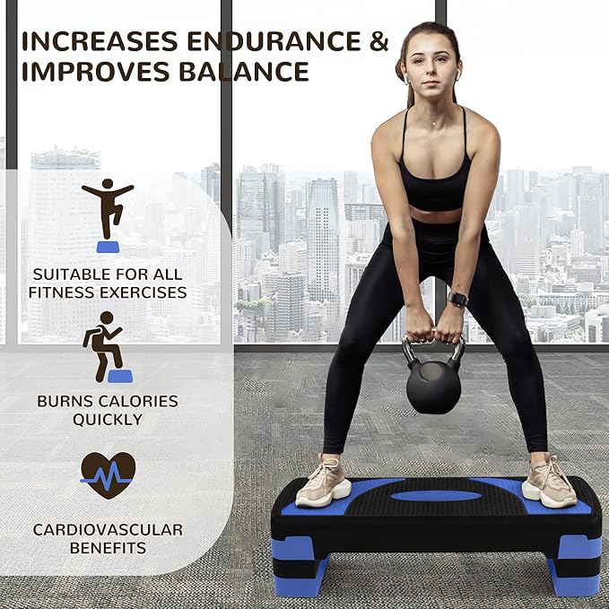 BalanceFrom Aerobic Step Platform Trainer with Adjustable 3-Level Risers, 400 Pound Weight Capacity – Non-Slip Exercise Stepper for Cardio, Strength, and Fitness Workouts at Home or Gym