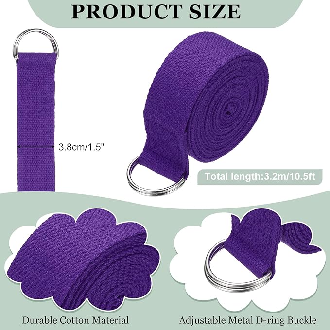 Yoga Strap for Stretching, Athletic Stretch Band with Adjustable Metal D Ring Buckle Yoga Bands