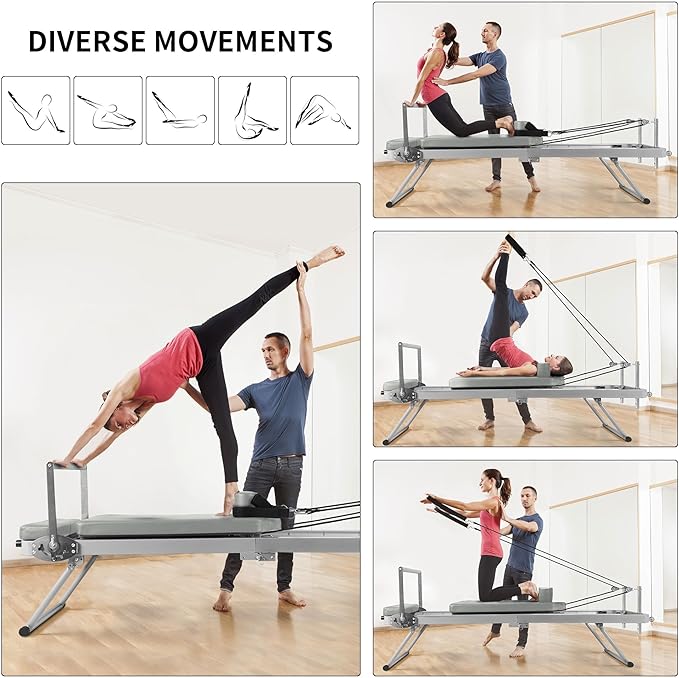 ZENOVA Pilates Reformer Foldable Pilates Machine & Equipment for Home Workout Cardio Fitness Rebounder Up to 300 lbs Weight Capacity