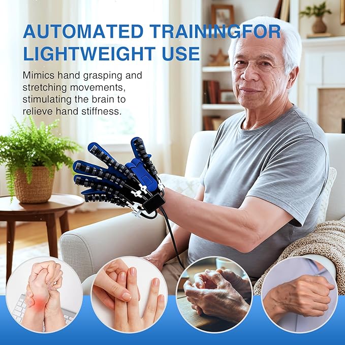Rehabilitation Robot Gloves, Finger Exerciser for Stroke Recovery Hand Glove Equipment Hand Function Rehabilitation, Adjustable Strength and Supports USB Charging