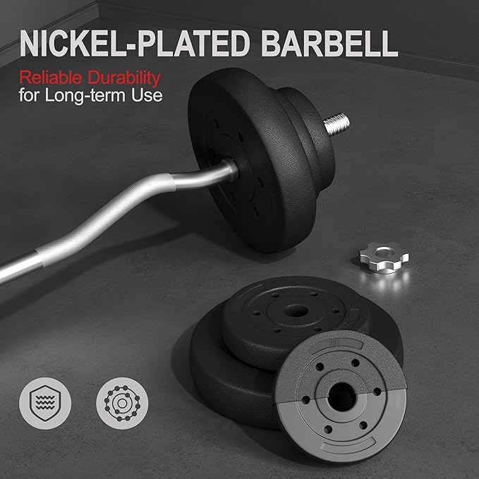 Yaheetech Barbell Set Olympic Curl Bar Weights & 2 Olympic Barbell Clamps Strength Training Bars