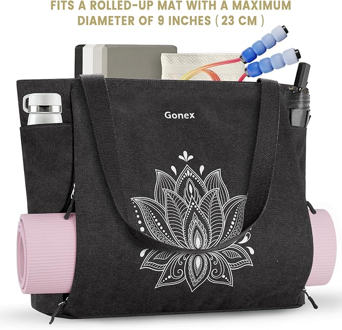 Gonex Yoga Mat Bag, Large Tote Bag with Multi Pockets for Women Men, Canvas Mat Carrier, Full Zipper Easy Access for Pilates Gym Travel