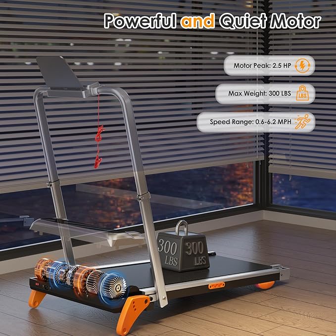 Walking Pad with Incline Portable Treadmill with Handle Bar for Home Office Under Desk Use Small Space Treadmill