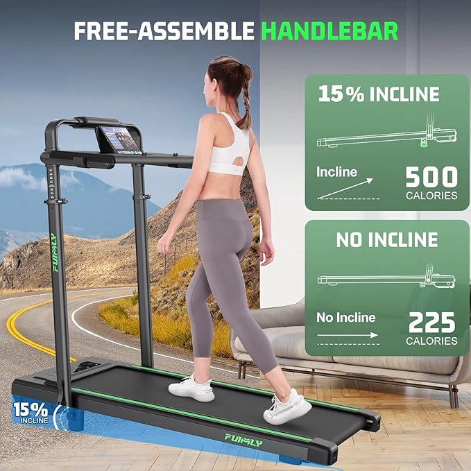 FUNMILY Upgrade Walking Pad Folding Treadmill with 12%/15% & Handle Bar, 3.5HP Foldable Under Desk Compact Treadmills for Home/Office/Gym, 400+lb Capacity, Shock Absorption