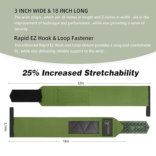 Professional Wrist Wraps, Heavy-Duty Support with Thumb Loop 18 Inch Pair for Powerlifting, Bodybuilding, Cross Training - Mesh carry pouch included (Army Green)