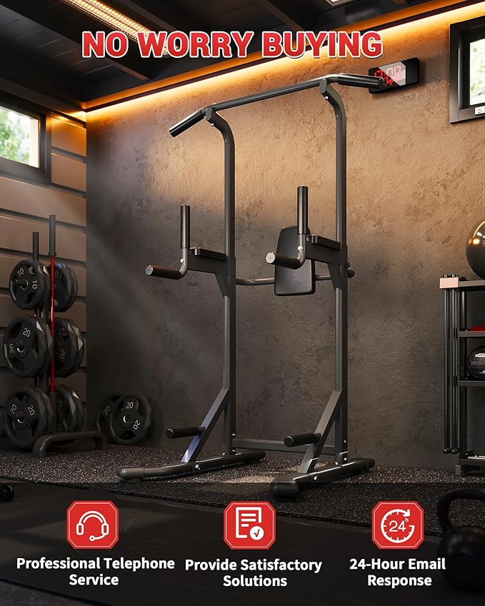Multifunction Pull Up Bar Dip Station for Home Gym, Adjustable Height Power Tower, 880LBS Capacity Strength Training Equipment for Full Body Workout, Indoor Fitness Chin Up Bar for Men Women