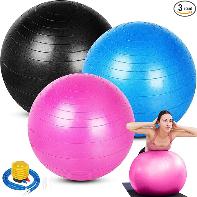 Honoson 3 Pcs Yoga Ball 55/65/75cm Exercise Ball for Working Out Birthing Pregnancy Gym Physical Therapy Balance Stability Fitness, Quick Pump Included
