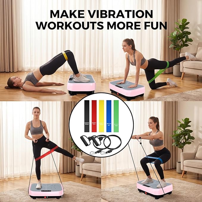 MASYN Vibration Plate Exercise Machine for Lymphatic Drainage 120 Levels Whole Body Vibrating Platform with Resistance Bands & Bluetooth 440 lbs Capacity Shaker Board Workout Equipment for Weight Loss