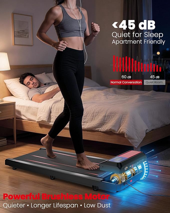 Walking Pad Treadmill with 5% Incline, Under Desk Treadmill for Home Office, 2.5HP Quiet Portable Walking Pad, 265 lbs Capacity, Compact Treadmill for Small Spaces with 15" x 35.4" Belt