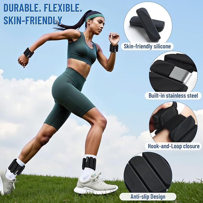 Wrist & Ankle Weights for Women and Men, 2lbs/4lbs Pairs Adjustable Silicone Weighted Bangles for Arm & Leg Workouts, Perfect for Pilates, Barre, Yoga, Walking & Home Fitness 24055