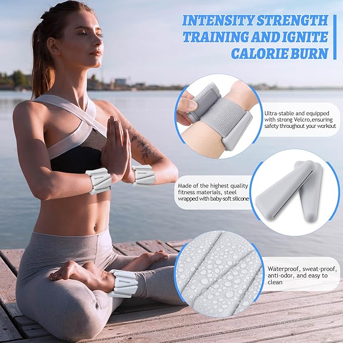 Ankle Weights for Women Wrist Weights Set of 2 (1 lb/2 lb Each) Adjustable Arm Leg Weight for Womens Men Suitable for Walking Swimming Running Pilates Yoga Gym