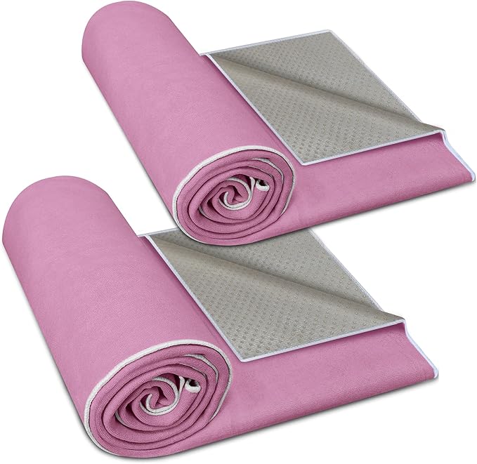 Hot Yoga Towel Non-Slip, 2 Pack Thick & Soft Yoga Mat Towel, Sweat Absorbent, with Grip Dot, 72" x 26", Yoga Towel for Hot Yoga, Pilates, Fitness and Gym Workouts, Light Purple