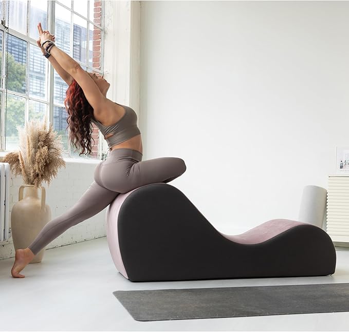 Avana Chakra Yoga Chaise - 2 Adjustable Headrests & Handles with Adjustable Straps, Micro-Velvet/Microloop, Rose & Grey